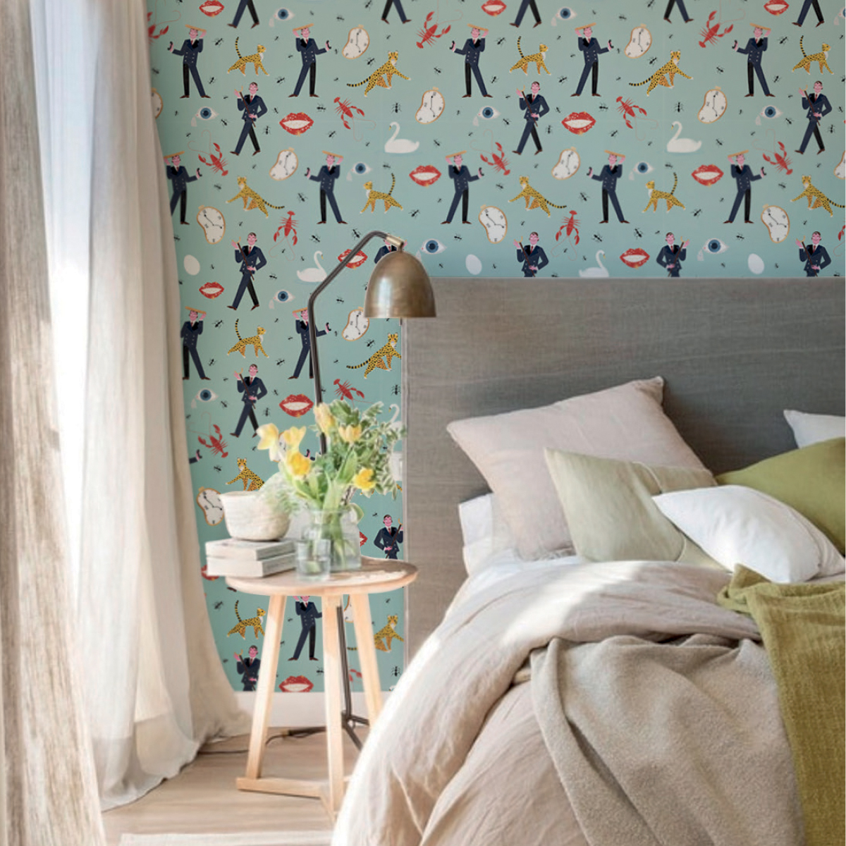 Обои Aura La Tapicera Salvador Aqua WP191011 10,05×0,53 фото в интерьере