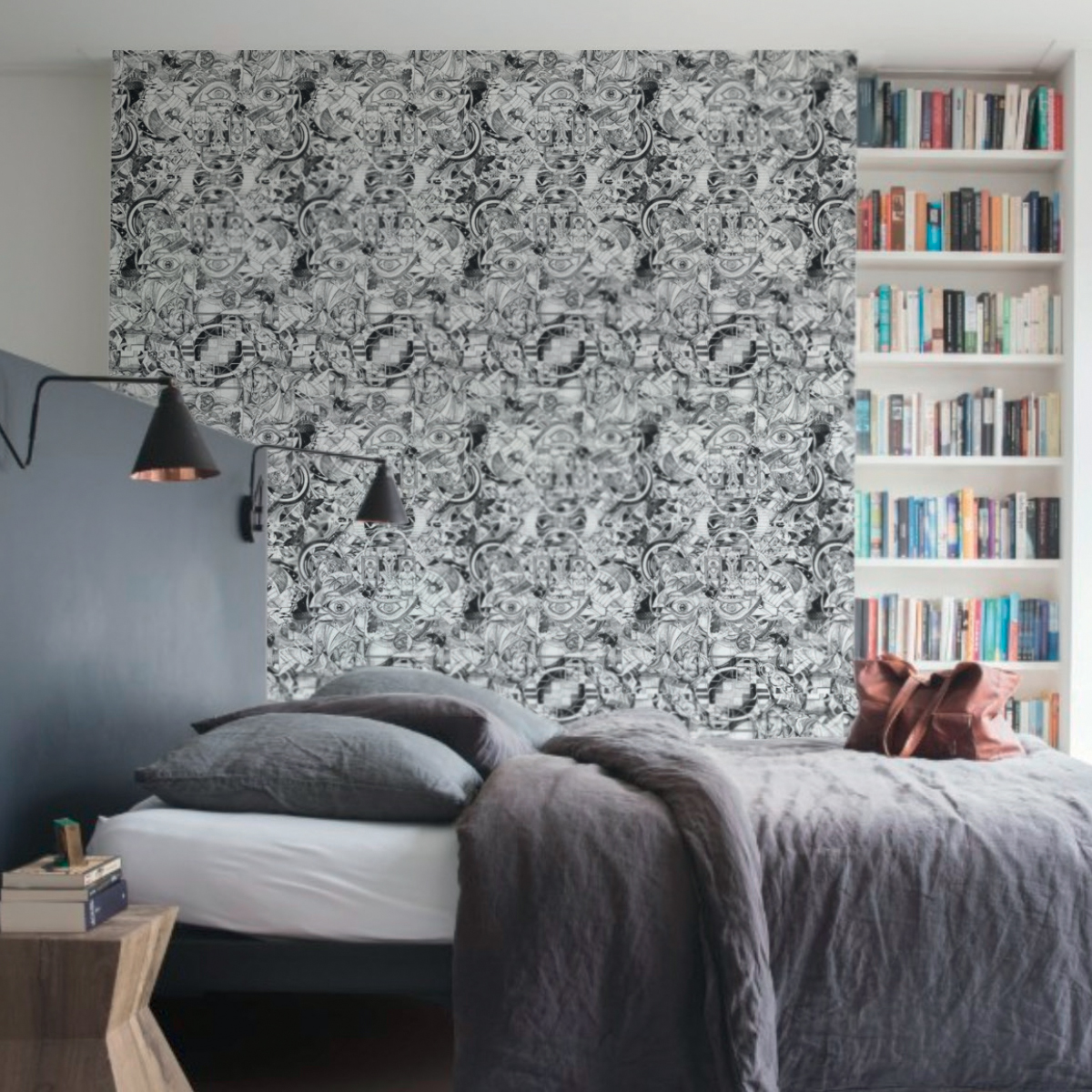 Обои Aura La Tapicera Steampunk Bic-Black WP191112 10,05×0,53 фото в интерьере