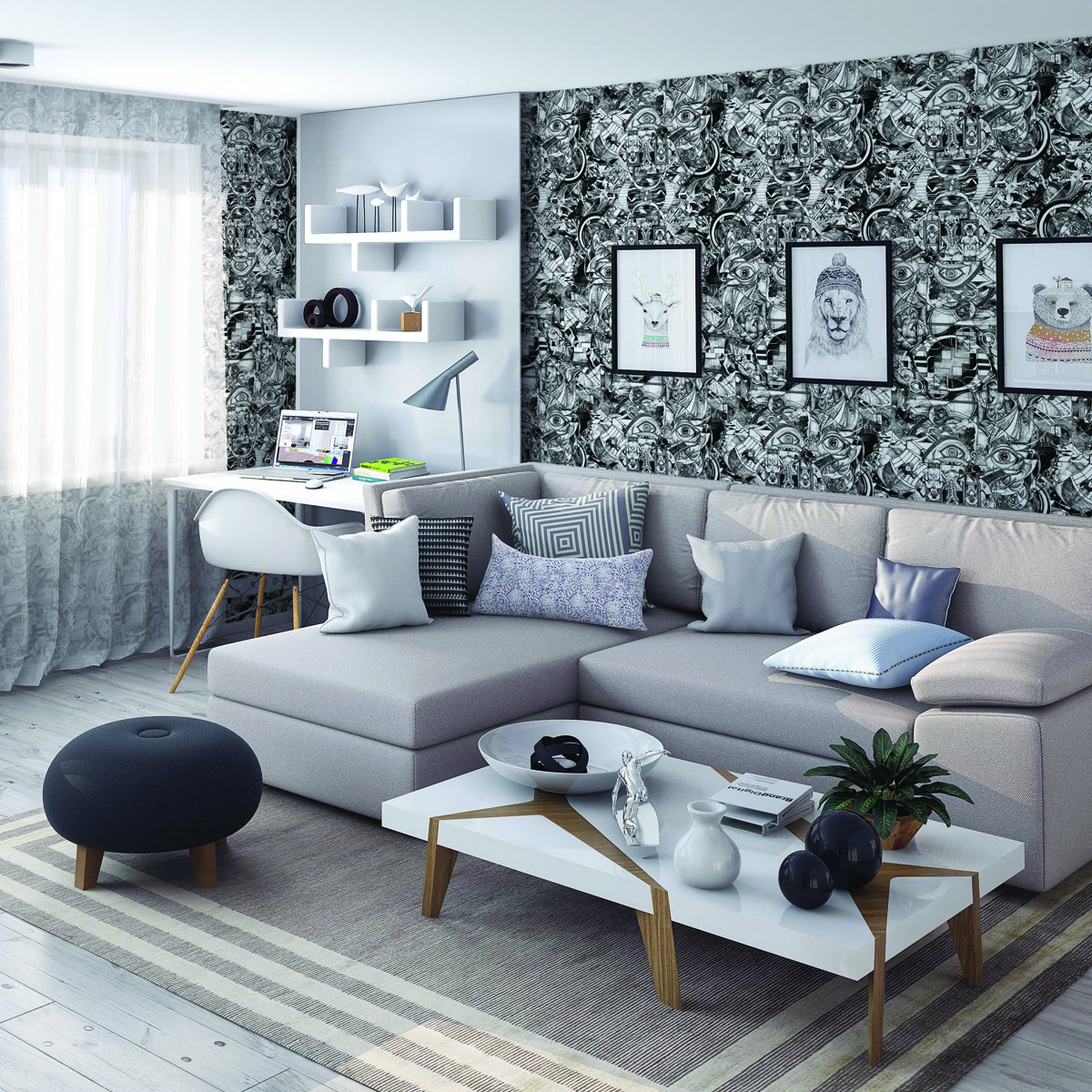 Обои Aura La Tapicera Steampunk Bic-Black WP191112 10,05×0,53 фото в интерьере