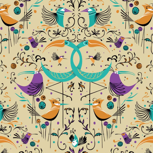 Обои Aura La Tapicera Groovy Birds Gold WP182084 10,05×0,53