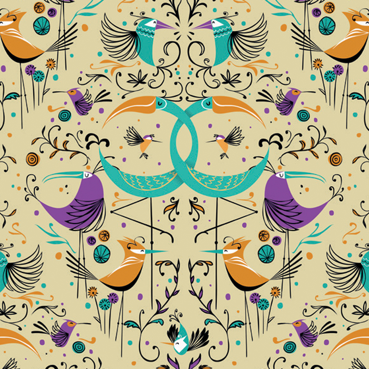 Обои Aura La Tapicera Groovy Birds Gold WP182084 10,05×0,53