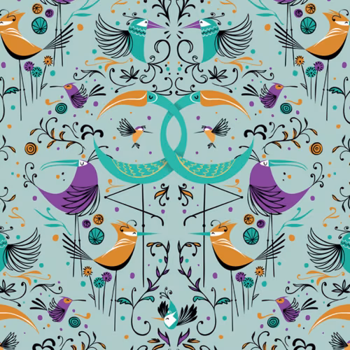 Обои Aura La Tapicera Groovy Birds Aqua WP182081 10,05×0,53