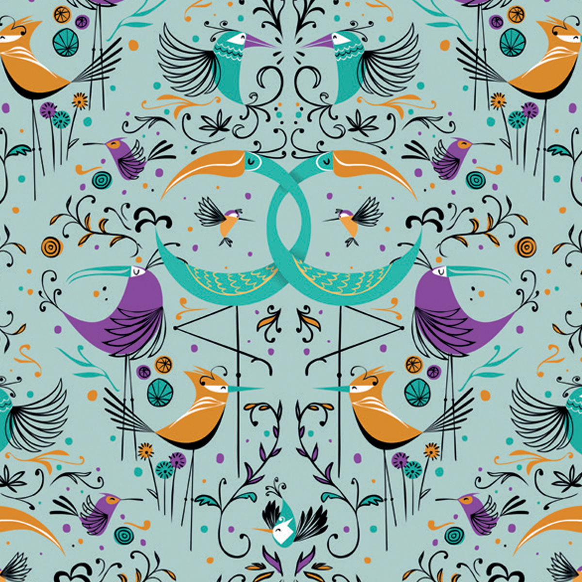 Обои Aura La Tapicera Groovy Birds Aqua WP182081 10,05×0,53