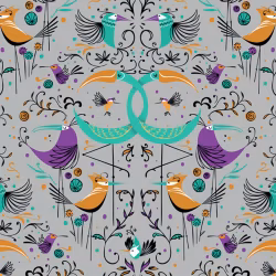 Обои Aura La Tapicera Groovy Birds Silver WP182083 10,05×0,53
