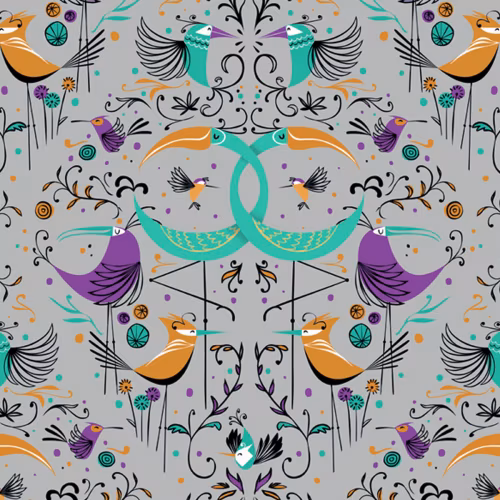 Обои Aura La Tapicera Groovy Birds Silver WP182083 10,05×0,53
