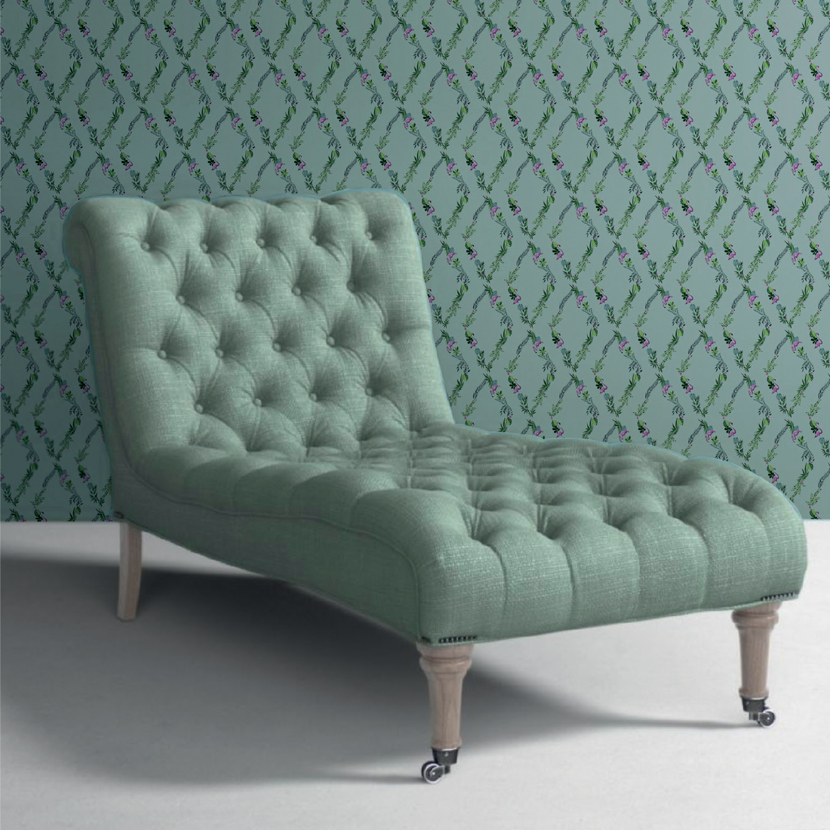 Обои Aura La Tapicera Flamingo Road Aqua WP172031 10,05×0,53 фото в интерьере