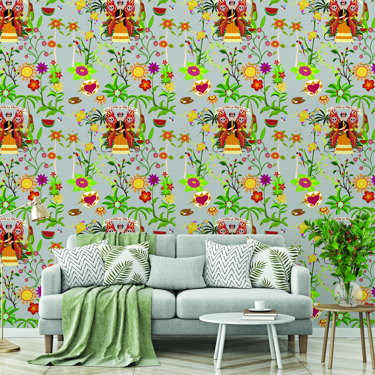 Обои Aura La Tapicera Frida Silver WP182073 10,05×0,53 фото в интерьере