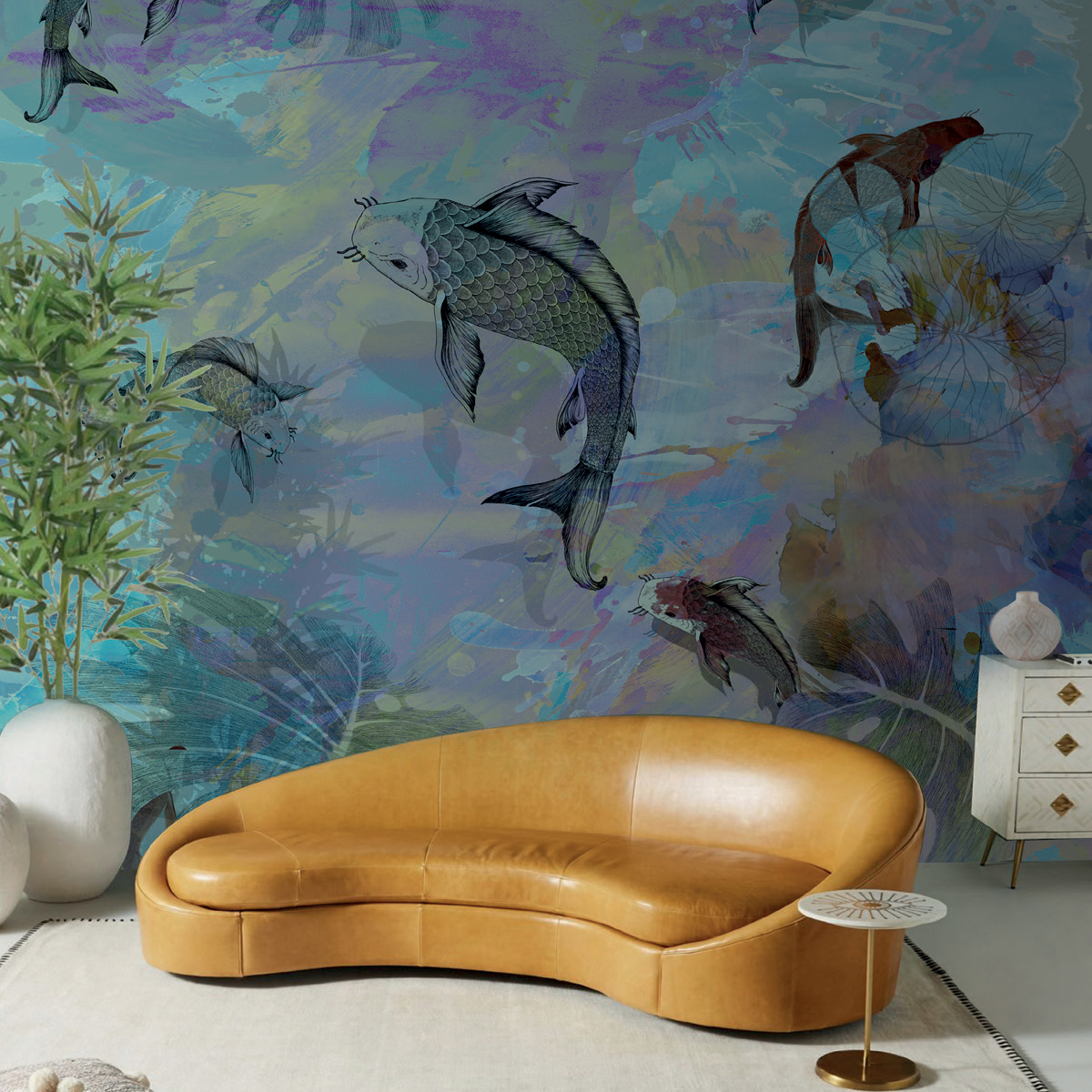 Панно Aura La Tapicera Koi WA191061 3,2×2,12 фото в интерьере