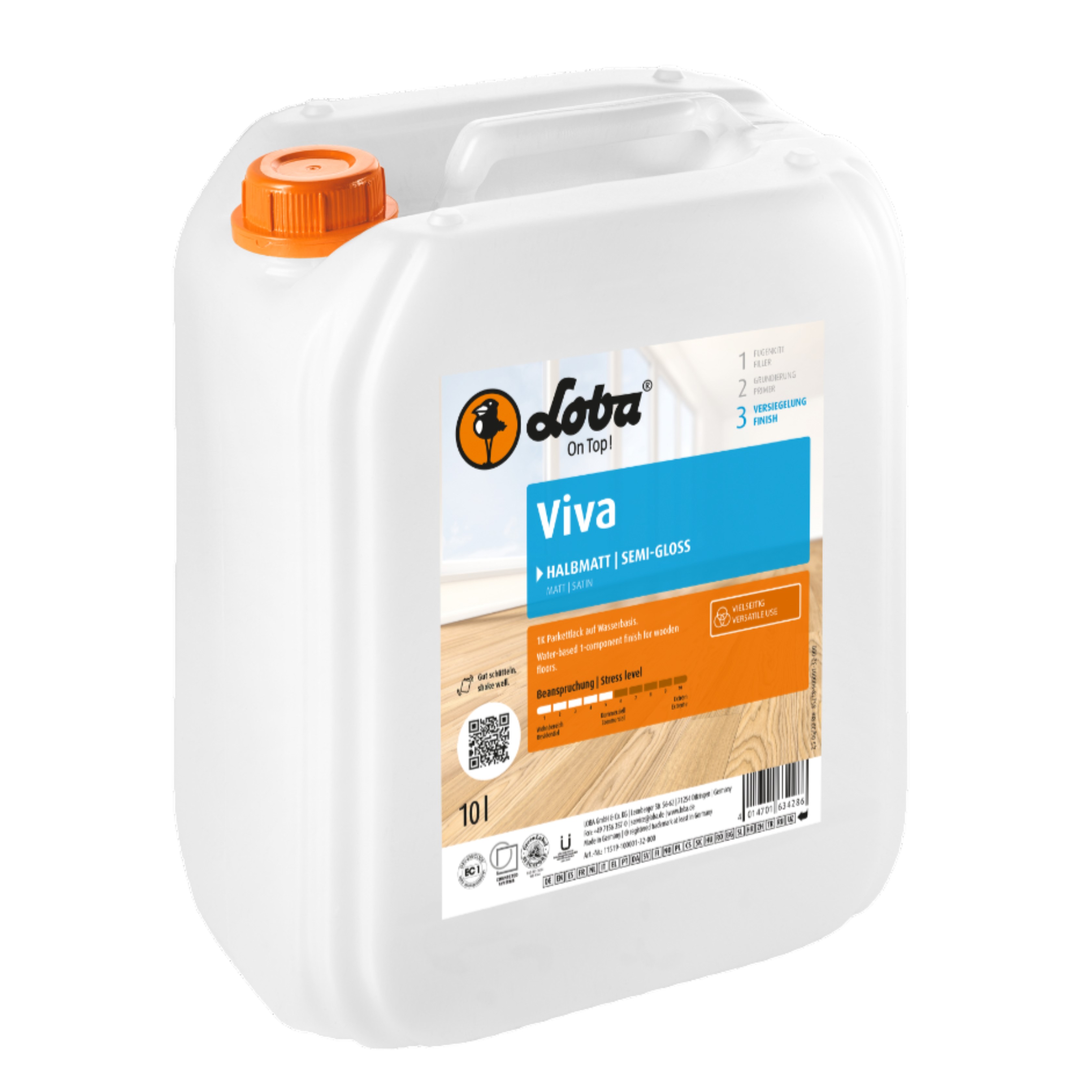 Лак для паркета Loba Viva на водной основе полуматовый 10 л