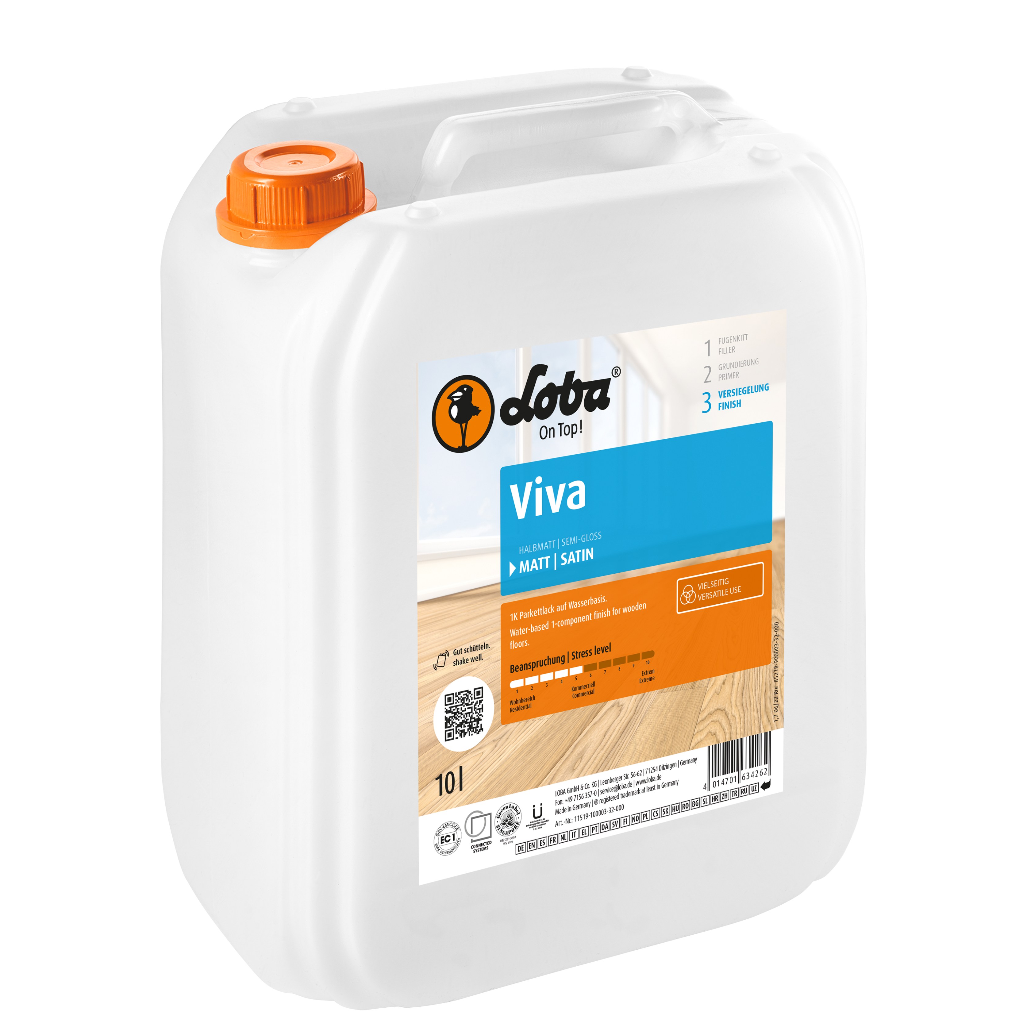 Лак для паркета Loba Viva на водной основе матовый 10 л