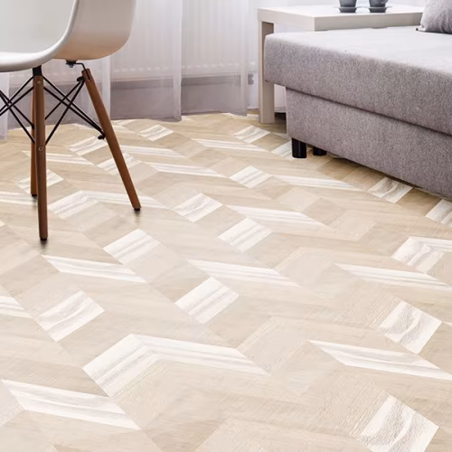 Пробковый пол клеевой Corkstyle Chevron Creme французская елка 1235×305×6