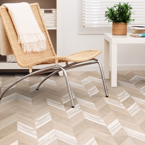 Пробковый пол клеевой Corkstyle Chevron Creme французская елка 1235×305×6