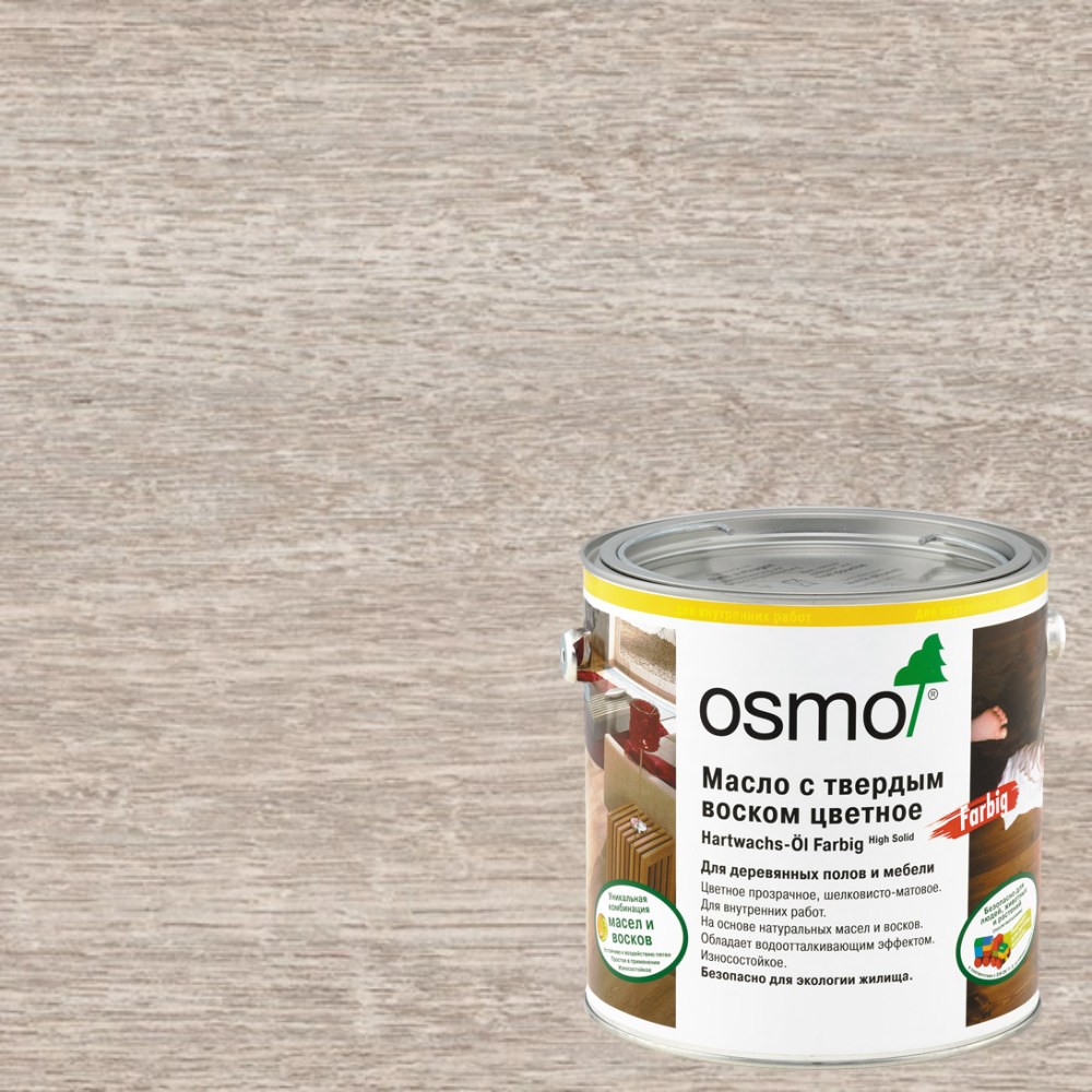 Масло с твердым воском для дерева Osmo Hartwachs-Ol Farbig цвет 3040 Белый шелковисто-матовое 2,5 л