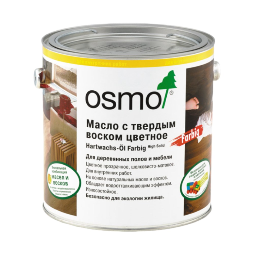 Масло с твердым воском для дерева Osmo Hartwachs-Ol Farbig цвет 3040 Белый шелковисто-матовое 2,5 л