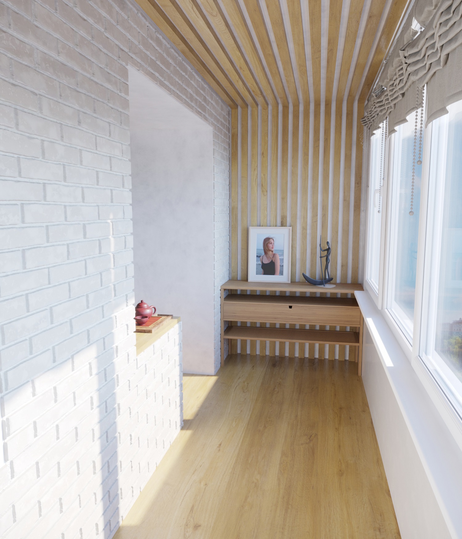 Рейка декоративная Modern Decor дуб без покрытия 4-х сторонняя 2800×40×40 фото в интерьере