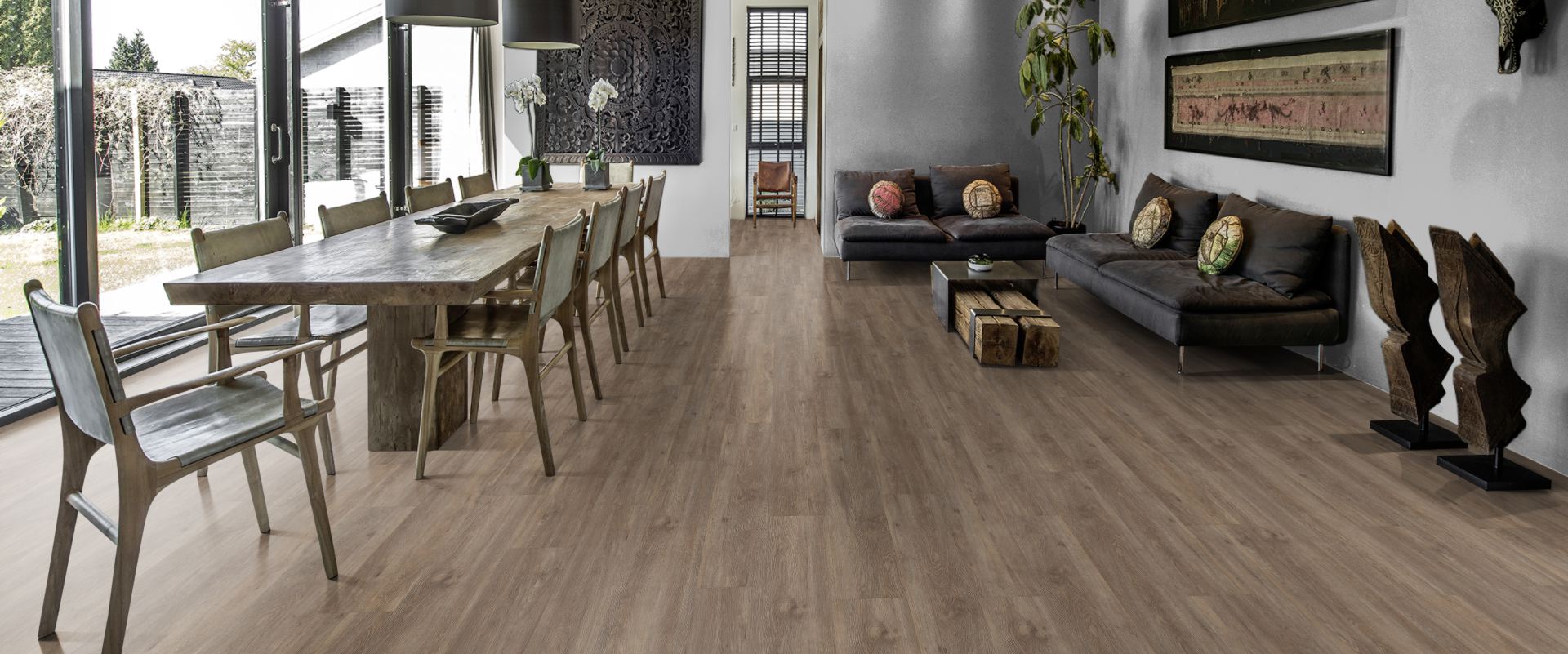 Кварцвиниловый SPC ламинат Kahrs Luxury Tiles Click 5 mm Sarek CLW 172 1210×172×5 фото в интерьере