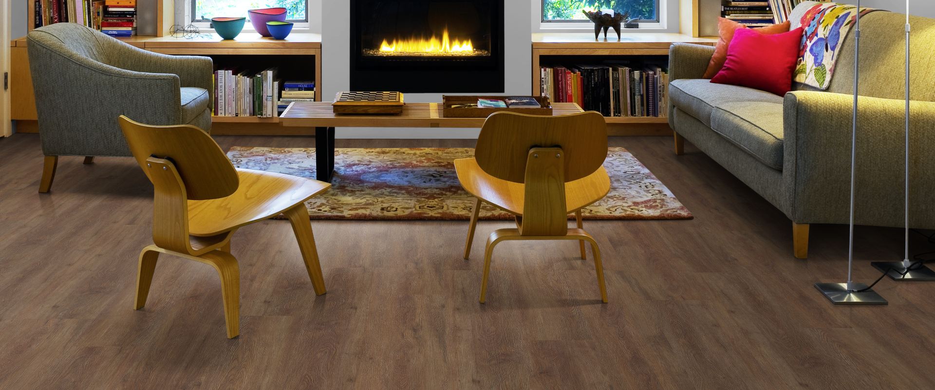 Кварцвиниловый SPC ламинат Kahrs Luxury Tiles Click 5 mm Belluno CLW 172 1210×172×5 фото в интерьере