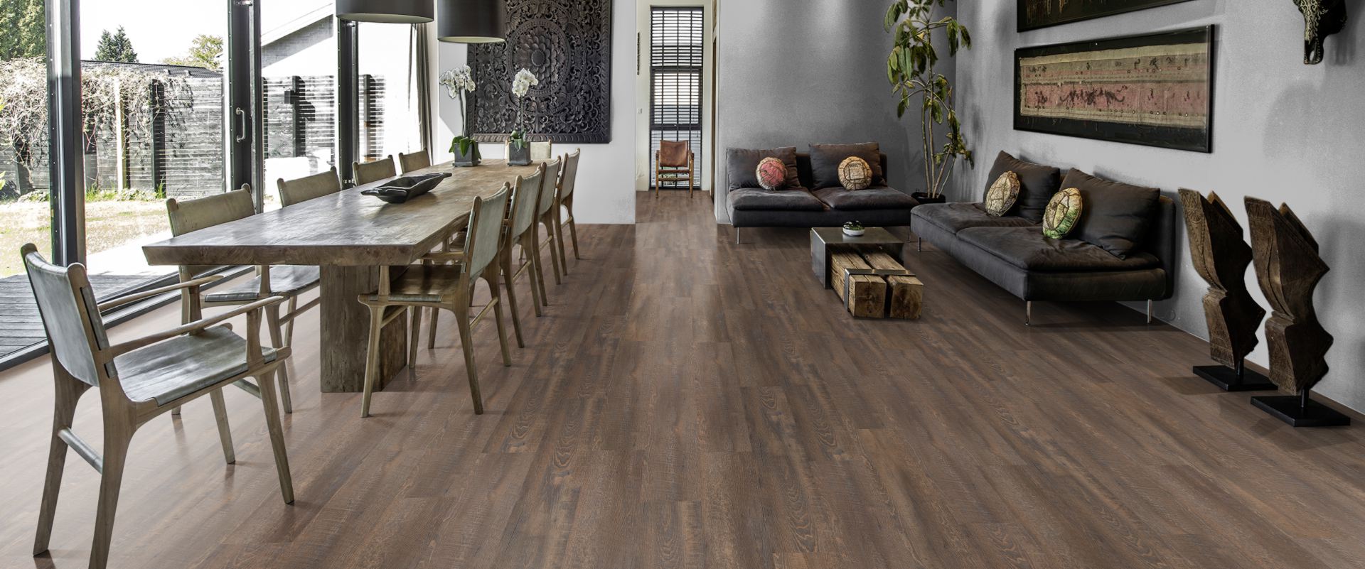 Кварцвиниловый SPC ламинат Kahrs Luxury Tiles Click 5 mm Kannur CLW 172 1210×172×5 фото в интерьере