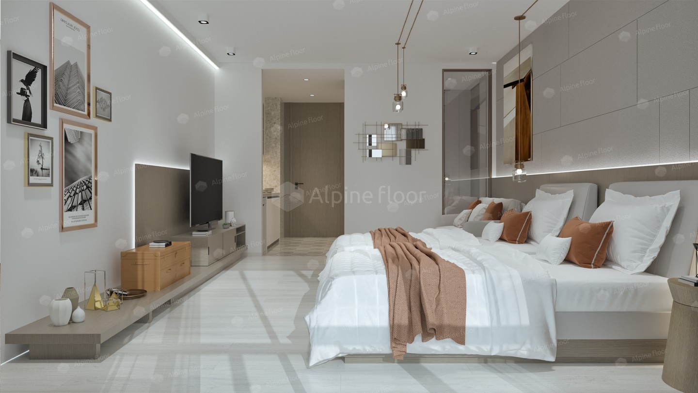 Кварцвиниловый SPC ламинат Alpine Floor Intense Белый Лес ECO 9-9 1220×183×6 фото в интерьере