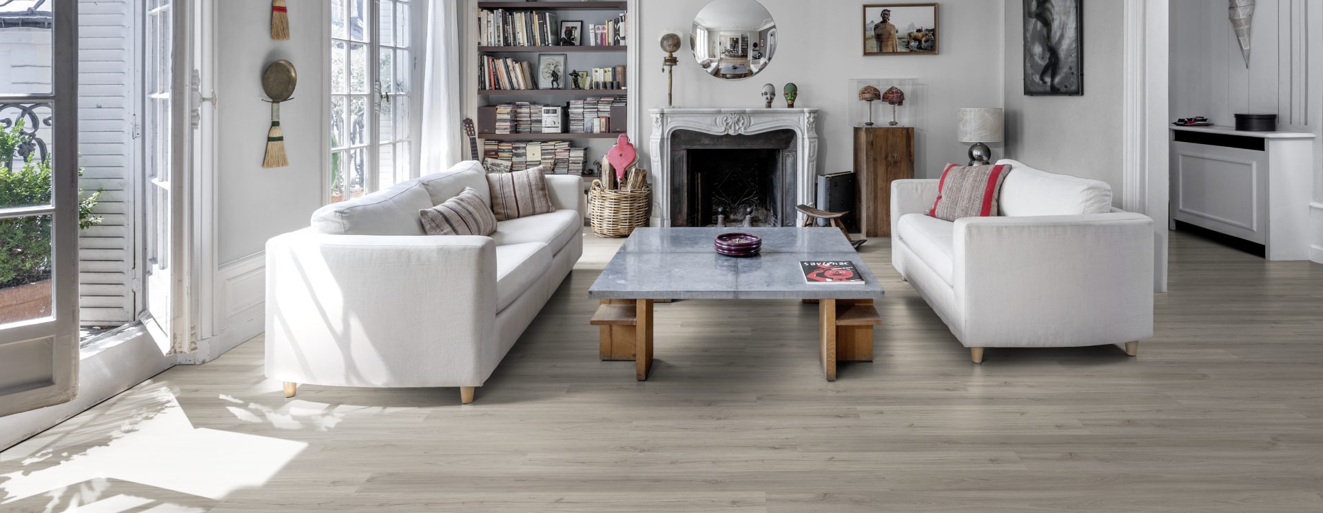 Кварцвиниловый SPC ламинат Kahrs Luxury Tiles Impression Click 6 mm Laponia CLW 218 1829×220×6 фото в интерьере