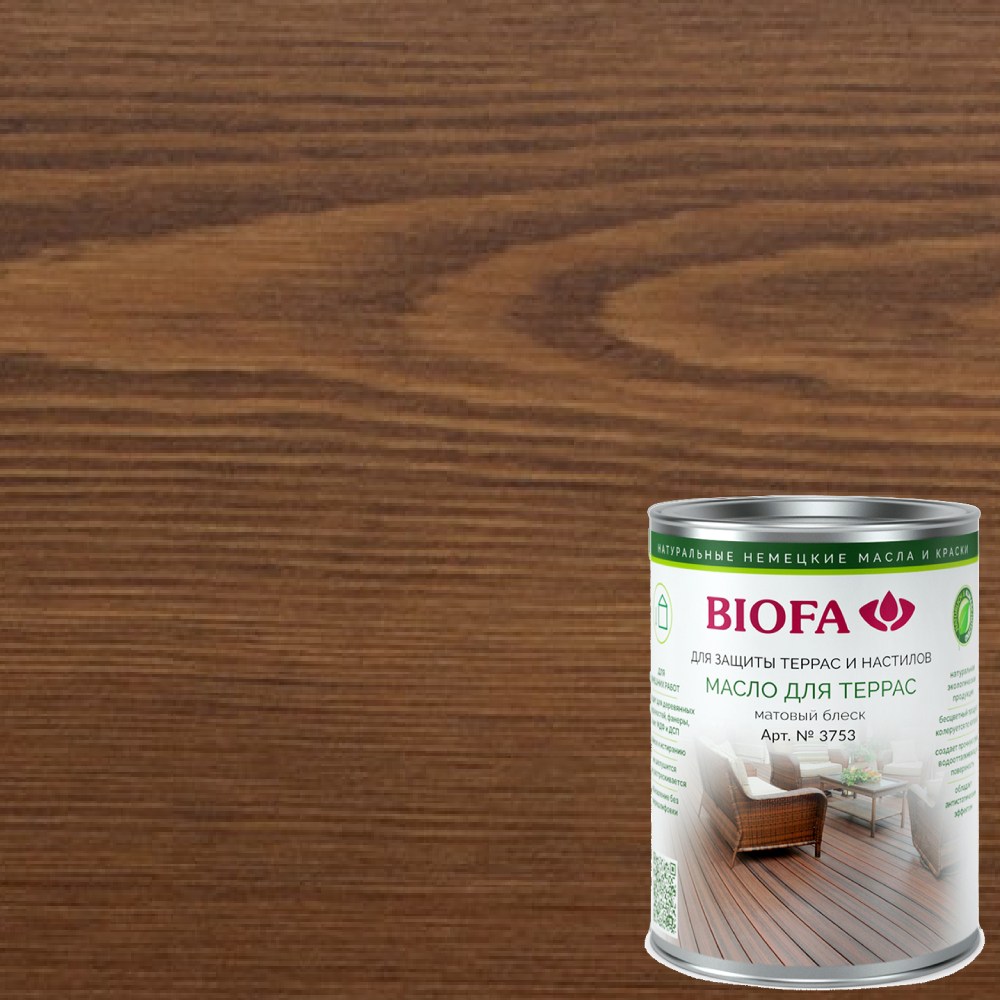 Масло для террас Biofa 3753 цвет 3703 Темный орех 1 л