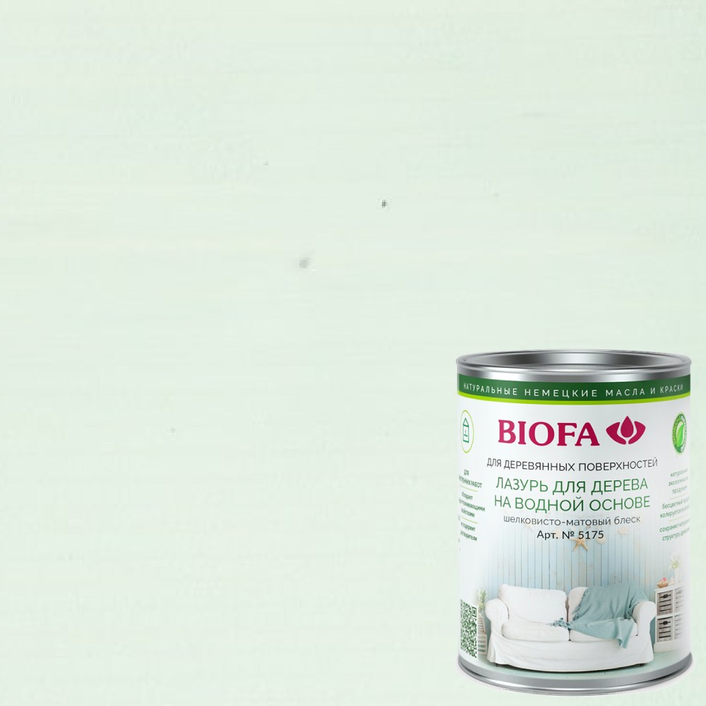 Лазурь для дерева Biofa 5175 цвет 5114 Мятная Ириска 1 л