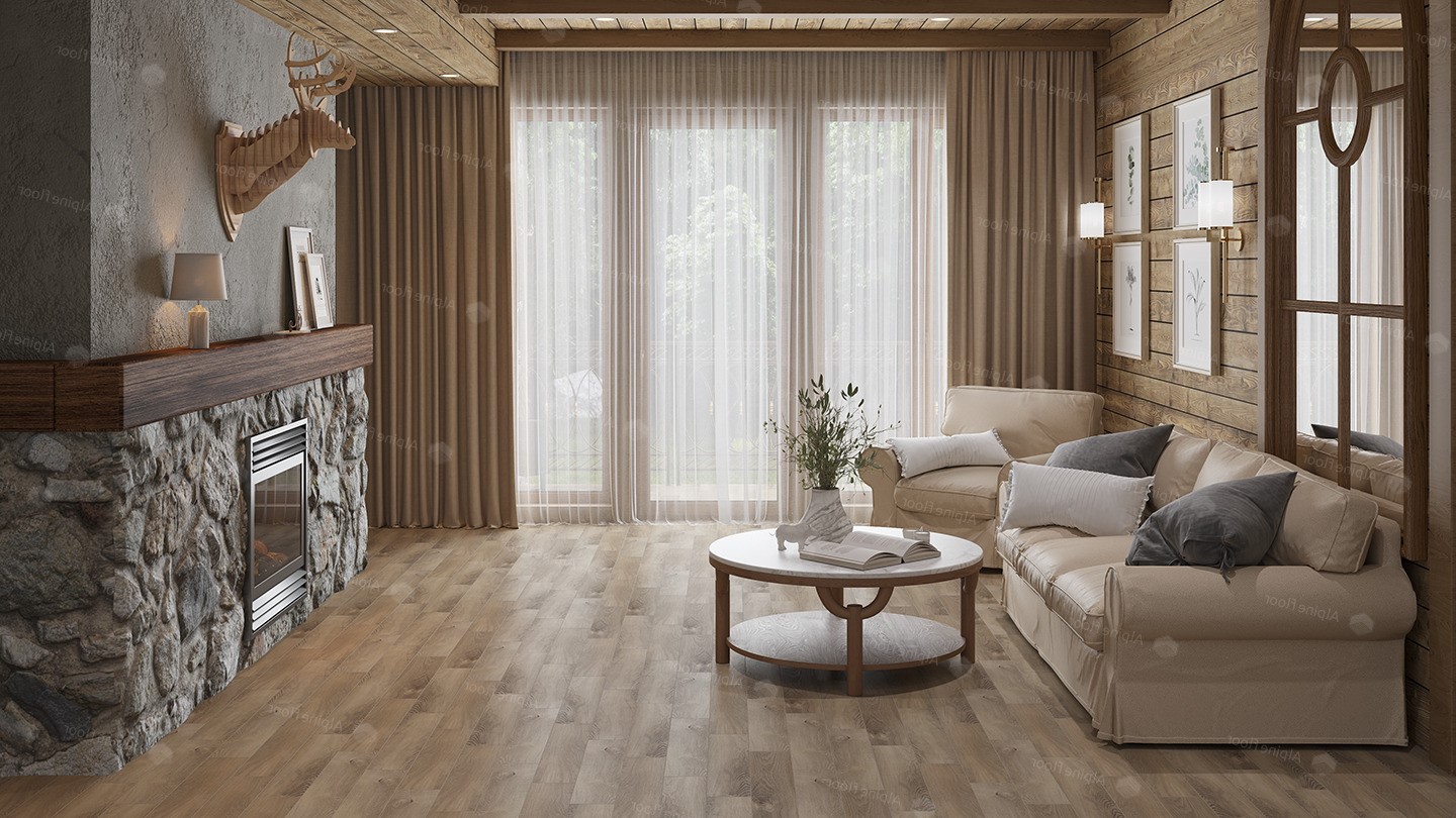 Кварцвиниловый SPC ламинат Alpine Floor Parquet Light Дуб Синистра ECO 13-17 венгерская елка 600×125×4 фото в интерьере