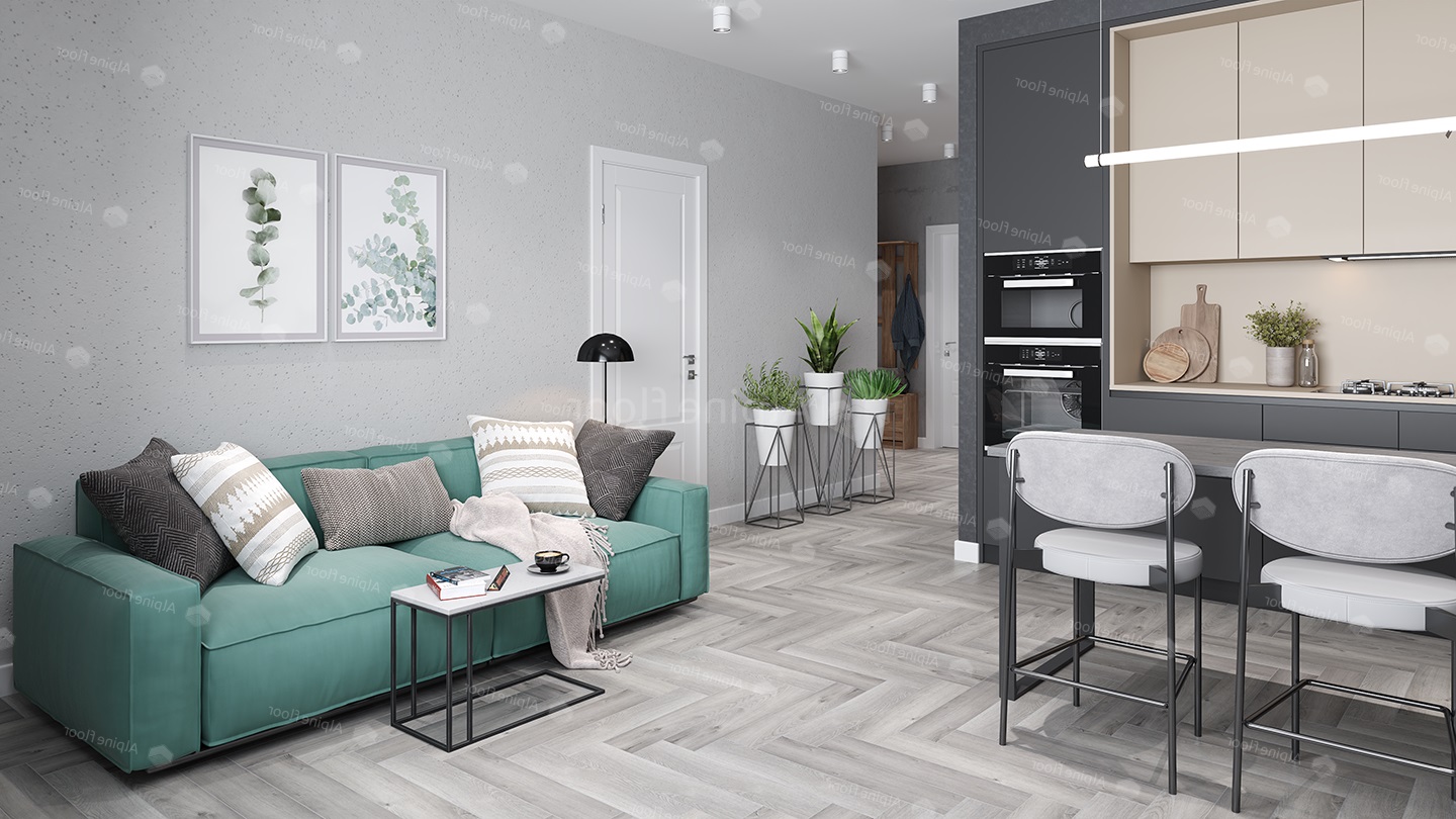 Кварцвиниловый SPC ламинат Alpine Floor Parquet Light Дуб Лейтена ECO 13-18 венгерская елка 600×125×4 фото в интерьере