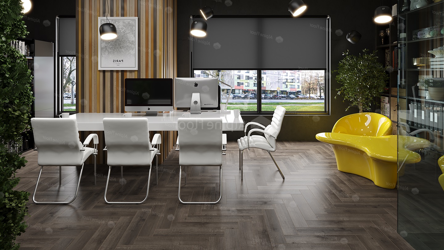 Кварцвиниловый SPC ламинат Alpine Floor Parquet Light Дуб Антарес ECO 13-19 венгерская елка 600×125×4 фото в интерьере