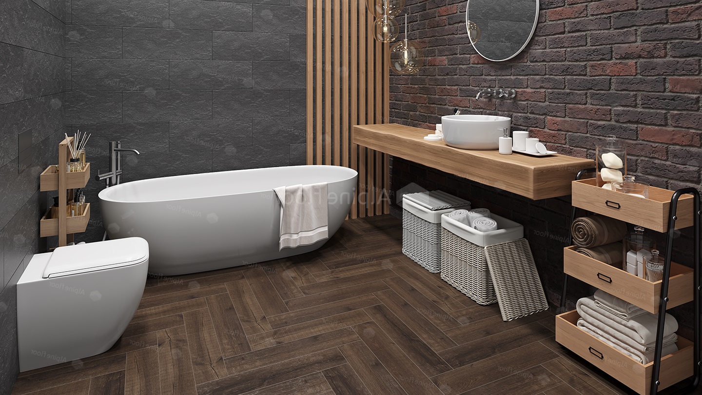 Кварцвиниловый SPC ламинат Alpine Floor Parquet Light Дуб Альферац ECO 13-22 венгерская елка 600×125×4 фото в интерьере