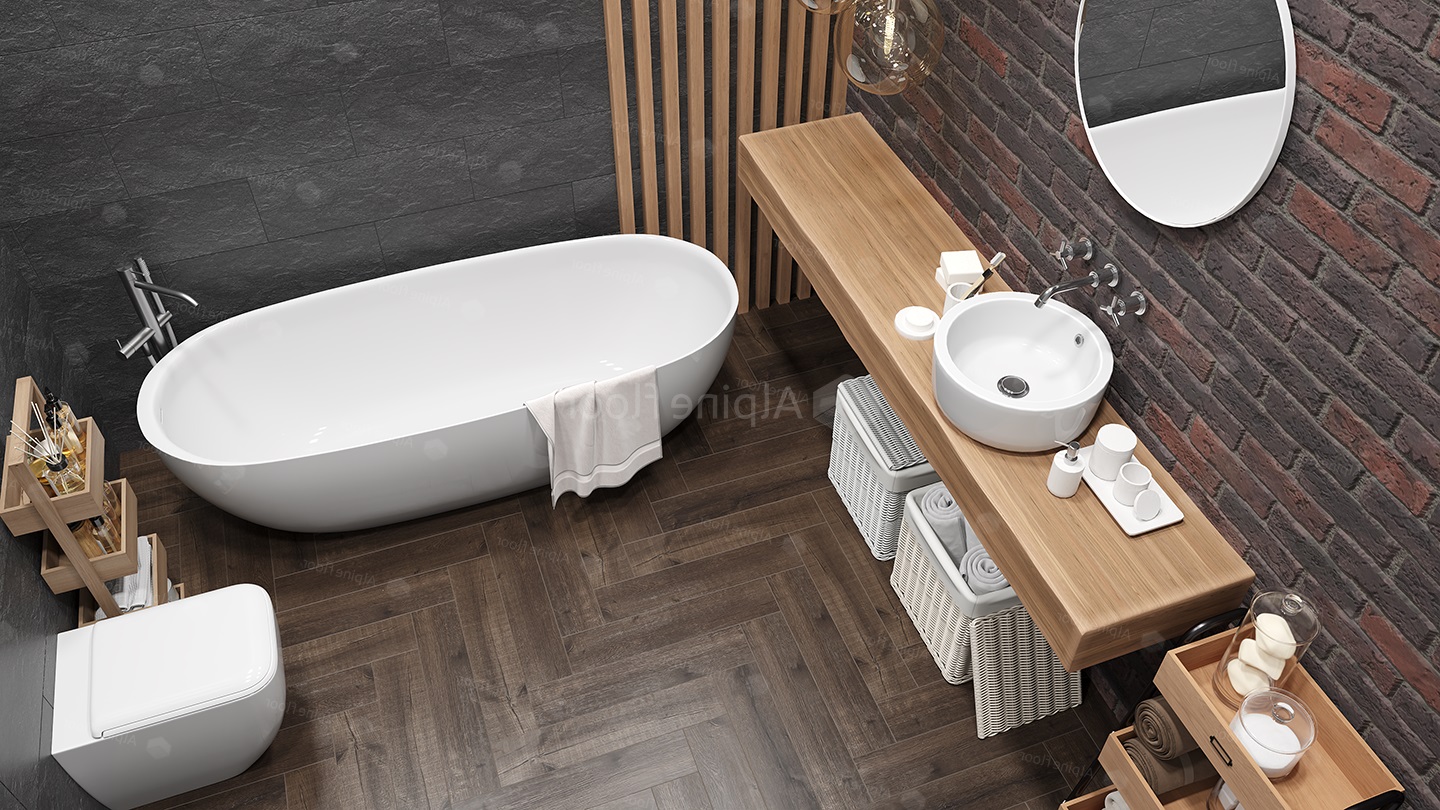 Кварцвиниловый SPC ламинат Alpine Floor Parquet Light Дуб Альферац ECO 13-22 венгерская елка 600×125×4 фото в интерьере