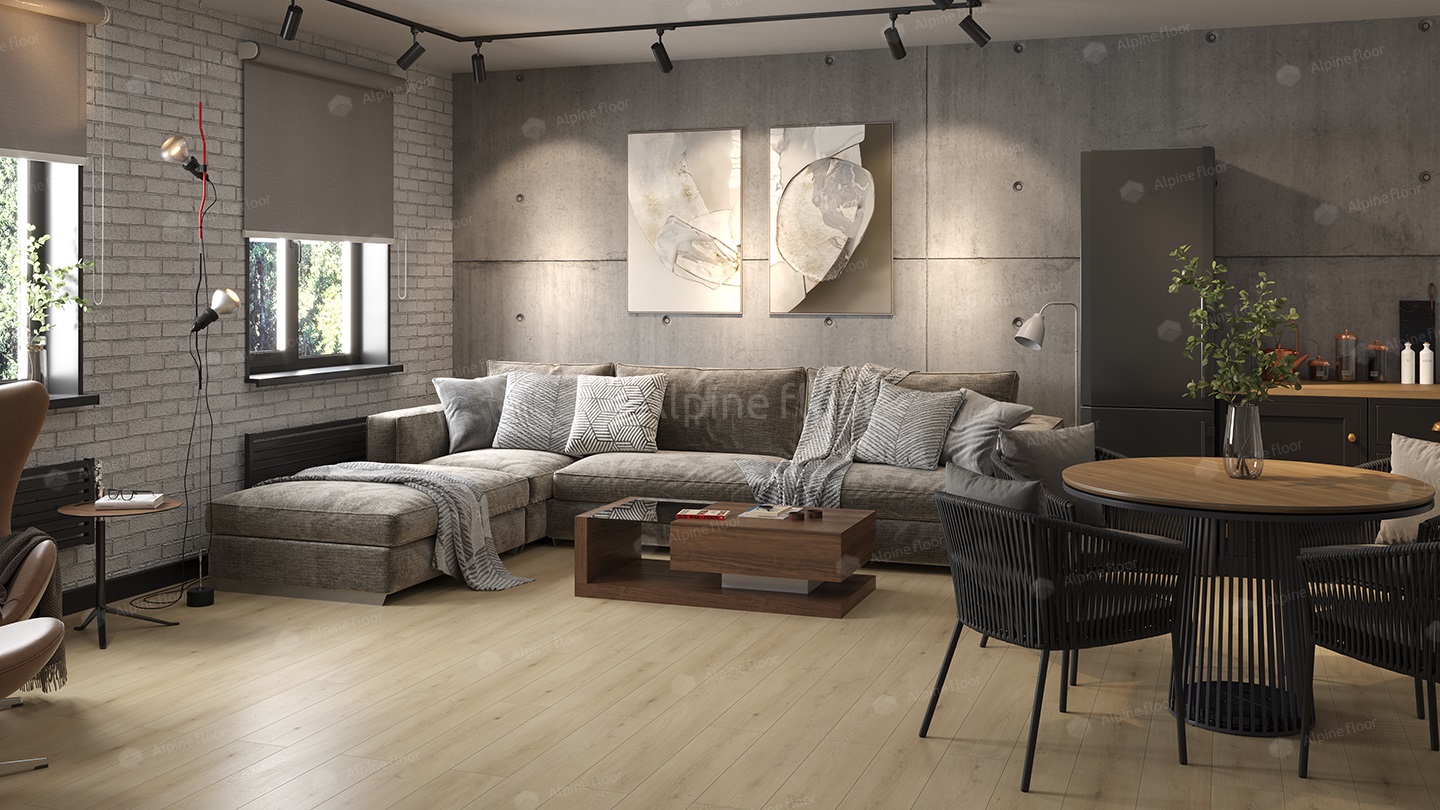 Кварцвиниловый SPC ламинат Alpine Floor Grand Sequoia Кипарисовая ECO 11-26 1220×183×4 фото в интерьере