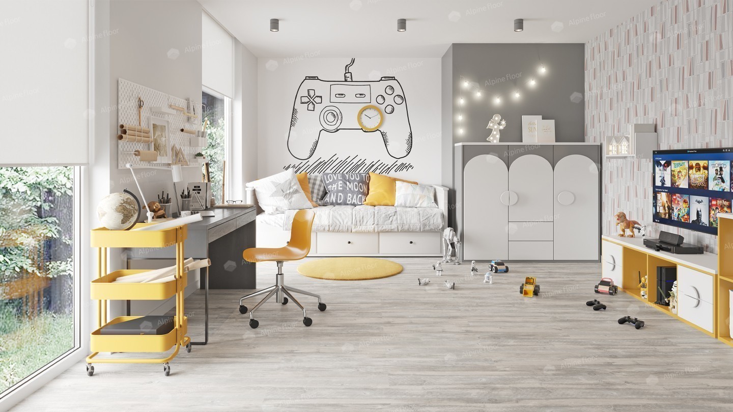 Кварцвиниловая плитка Alpine Floor клеевая Easy Line Акация ECO 3-6 1219,2×184,15×3 фото в интерьере