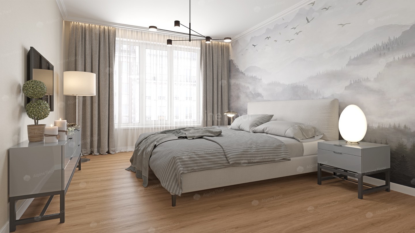 Кварцвиниловая плитка Alpine Floor клеевая Ultra Дуб Рыжий ECO 5-21 1219,2×184,15×2 фото в интерьере