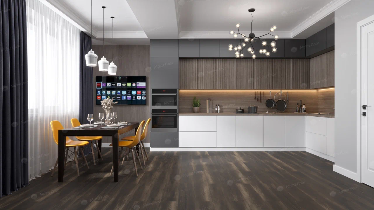 Кварцвиниловая плитка Alpine Floor клеевая Easy Line Орех Темный ECO 3-13 1219,2×184,15×3 фото в интерьере Кварцвиниловая плитка Alpine Floor клеевая Easy Line Орех Темный ECO 3-13 1219,2×184,15×3 фото в интерьере