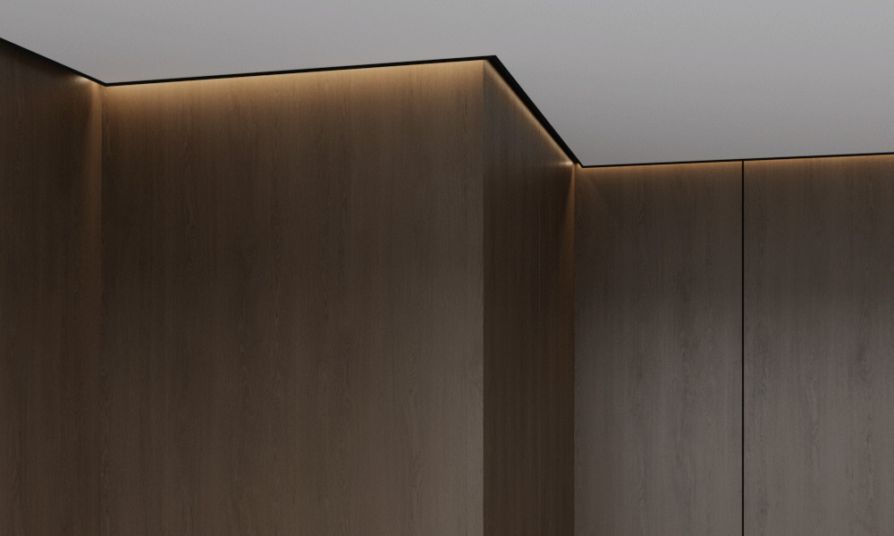 Профиль теневой алюминиевый Ликорн С-06.2.3 черный 2050×45,5×38 фото в интерьере