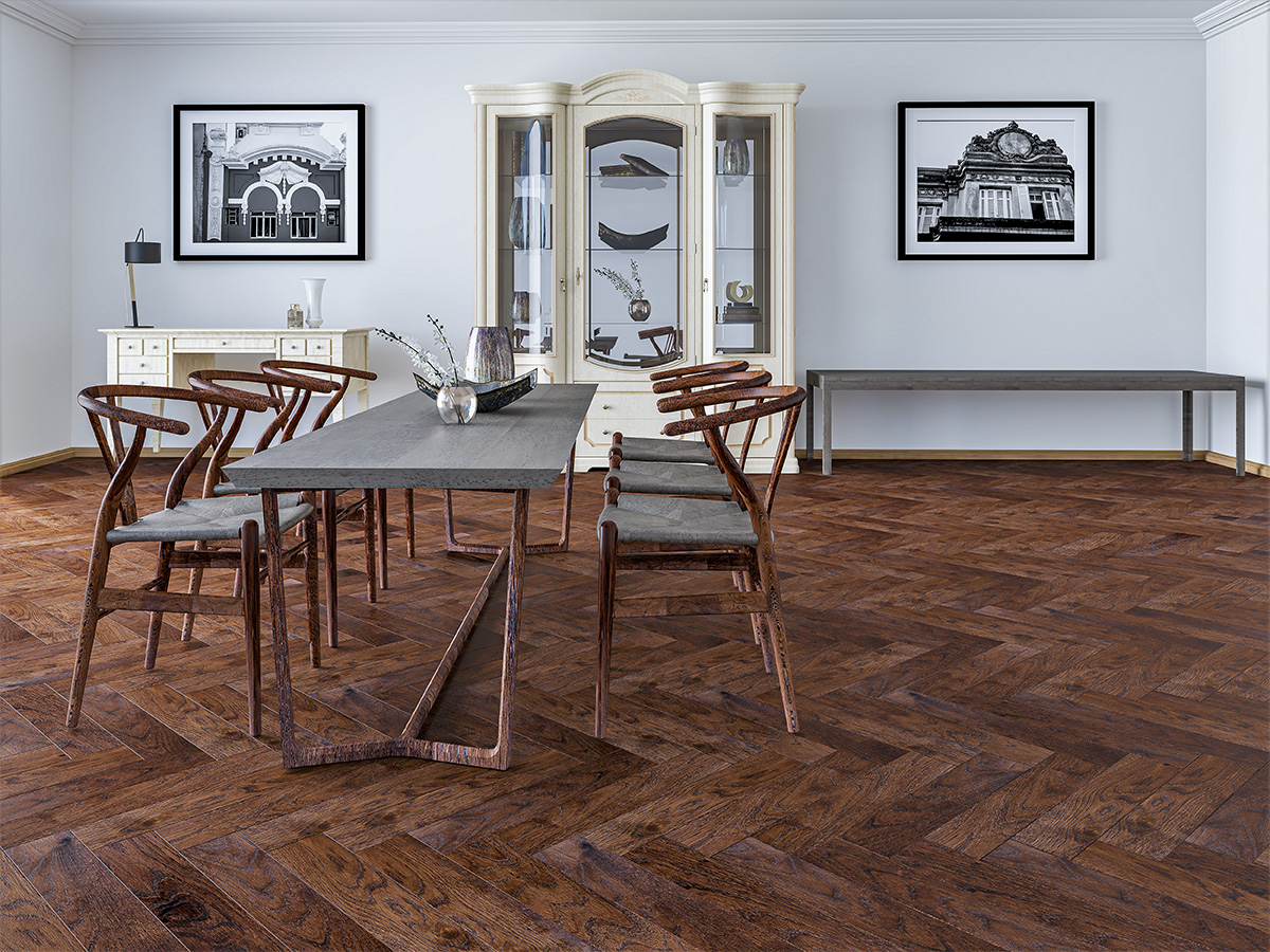 Инженерная доска Gran Parte Дуб Венеция Venezia 021 натур-классик венгерская елка 550×110×15 фото в интерьере