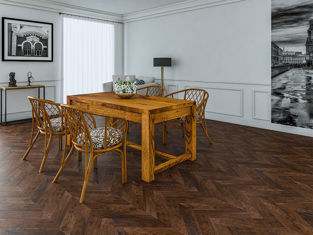 Инженерная доска Gran Parte Дуб Венеция Venezia 021 натур-классик французская елка 460×110×15 фото в интерьере