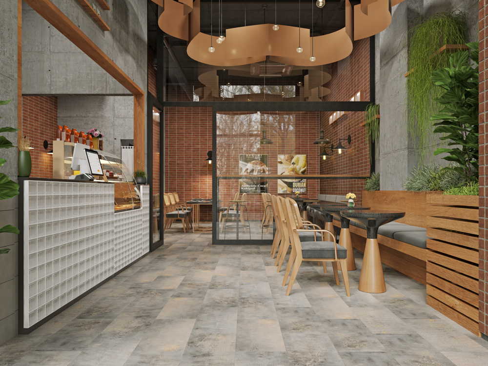 Кварцвиниловый SPC ламинат Cronafloor Stone Ормигон BD-1417-01 600×300×4 фото в интерьере