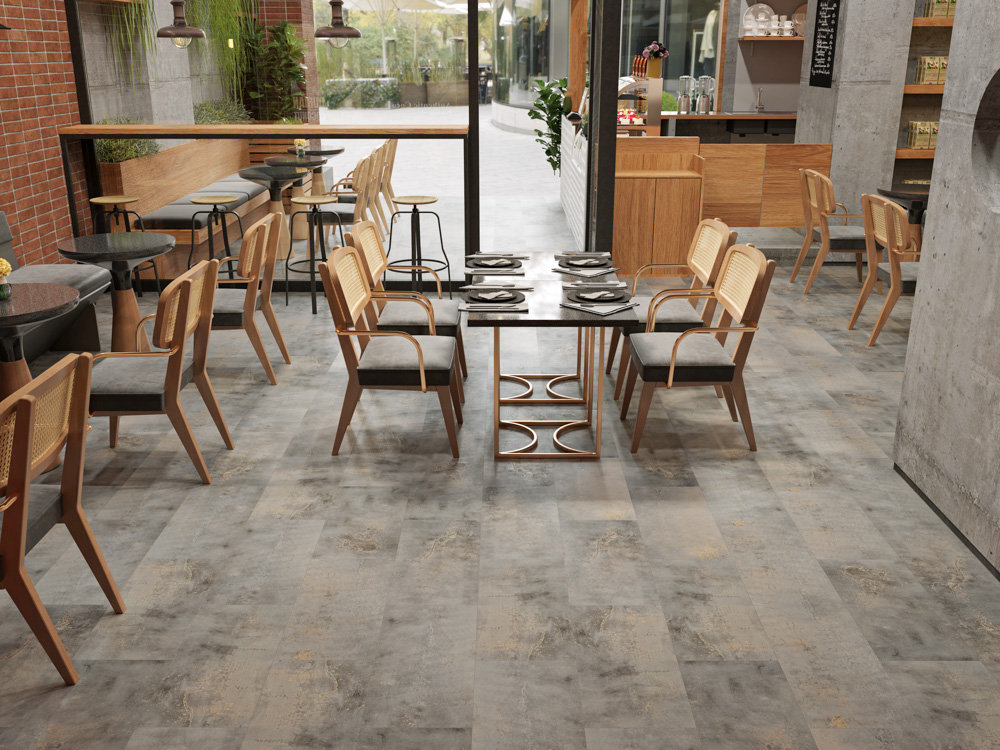 Кварцвиниловый SPC ламинат Cronafloor Stone Ормигон BD-1417-01 600×300×4 фото в интерьере