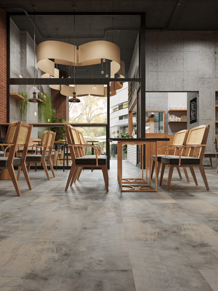 Кварцвиниловый SPC ламинат Cronafloor Stone Ормигон BD-1417-01 600×300×4 фото в интерьере