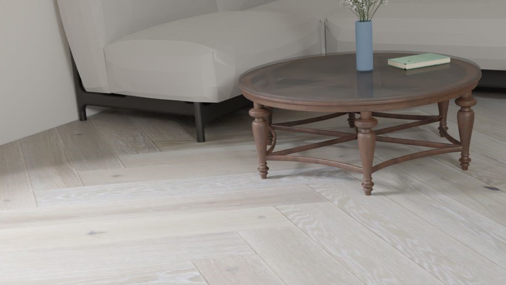 Инженерная доска Polarwood Herringbone Дуб Alaska венгерская елка 600×100×14 фото в интерьере