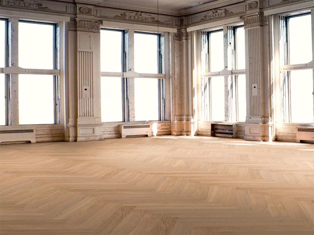 Паркетная доска Hain Fino Oak Pearl Grey венгерская елка 714×119×12 фото в интерьере