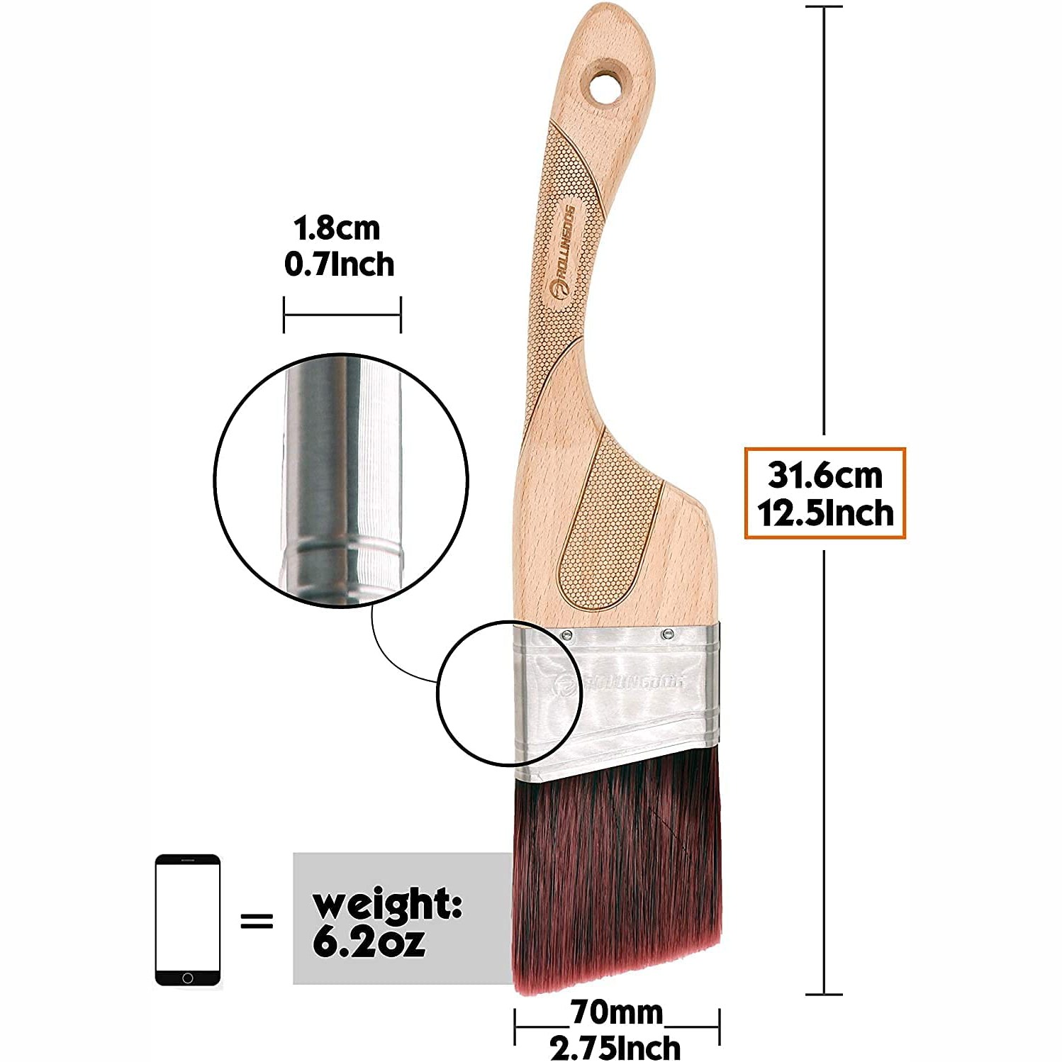 Кисть плоская Rollingdog DOBERMAN X1000 скошенная 10298 63,5 мм