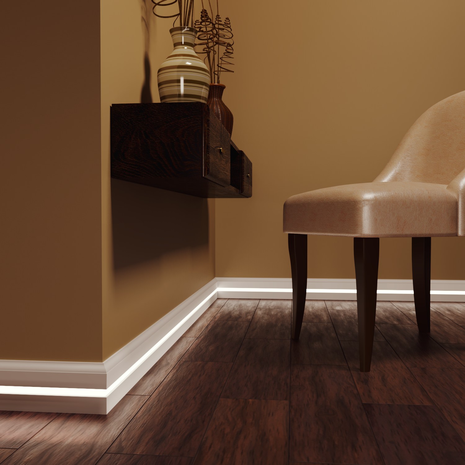 Плинтус МДФ под покраску Evrowood PN 060 Led с подсветкой 2000×83×12 фото в интерьере