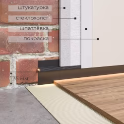 Плинтус алюминиевый теневой Ликорн C-08.2.3 черный с подсветкой 2050×60×13,3