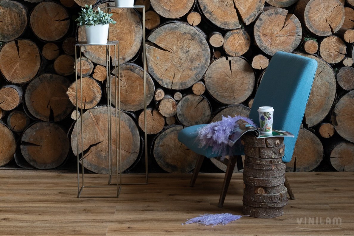 Кварцвиниловая плитка Vinilam клеевая Glue Дуб Марбург 18222-EIR 1228×188×2,5 фото в интерьере