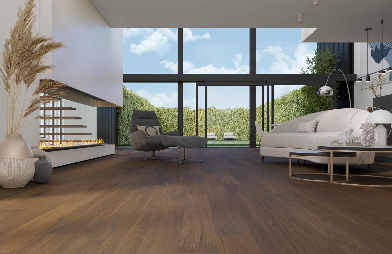 Композитная паркетная доска Quartz Parquet Классик Орех американский 400-29 400-1220×152×5 фото в интерьере