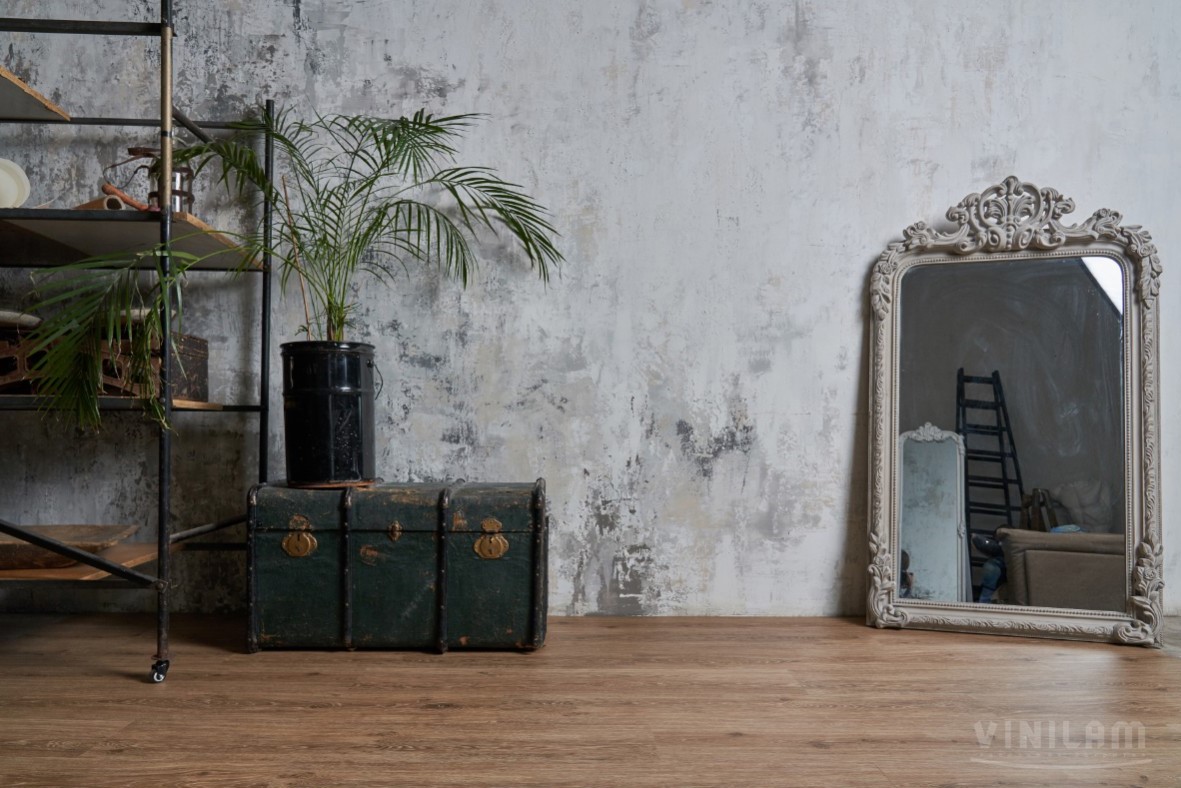 Кварцвиниловый SPC ламинат Vinilam Cork Дуб Брюссель 04018 1220×227×7 фото в интерьере