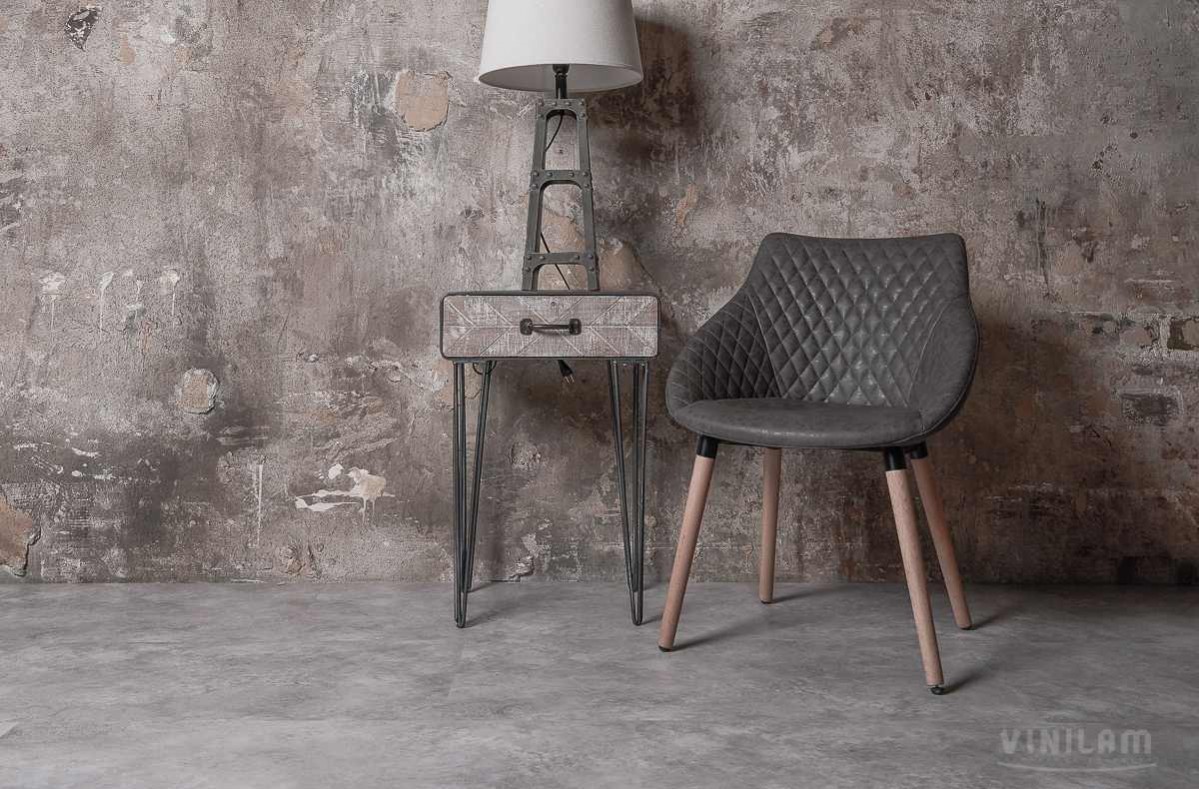 Кварцвиниловая плитка Vinilam клеевая Ceramo Stone Glue Бетон 61606 950×480×2,5 фото в интерьере